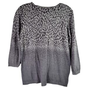 Talbots Sweater Womens Large Gray Animal Print Merino Wool Pullover Classic